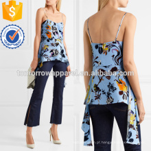 Drapeado Floral-impressão De Seda Crepe De Chine Top Fabricação Atacado Moda Feminina Vestuário (TA4138B)